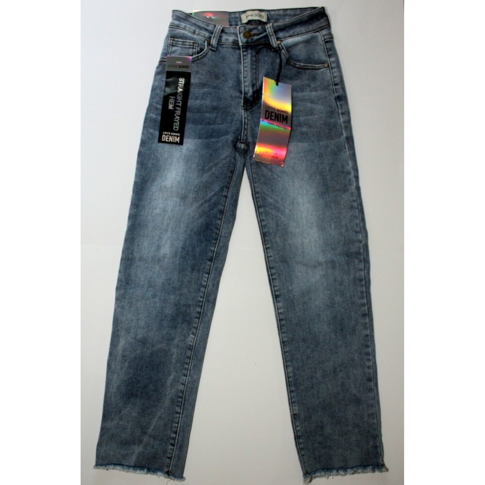 NWT LOVE SOHO Blue Denim Jeans Sz. 3 Straight Legs Fryed Hem *